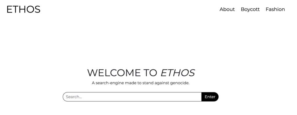 A screenshot of the home page of the ETHOS website.