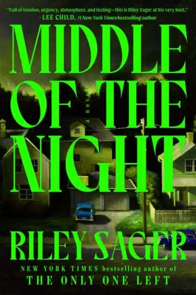 Book cover of a dark neighborhood behind bright green text.