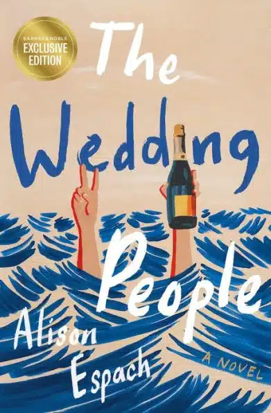 Book cover of hands sticking up out of the sea holding up a peace sign and a bottle of alcohol.