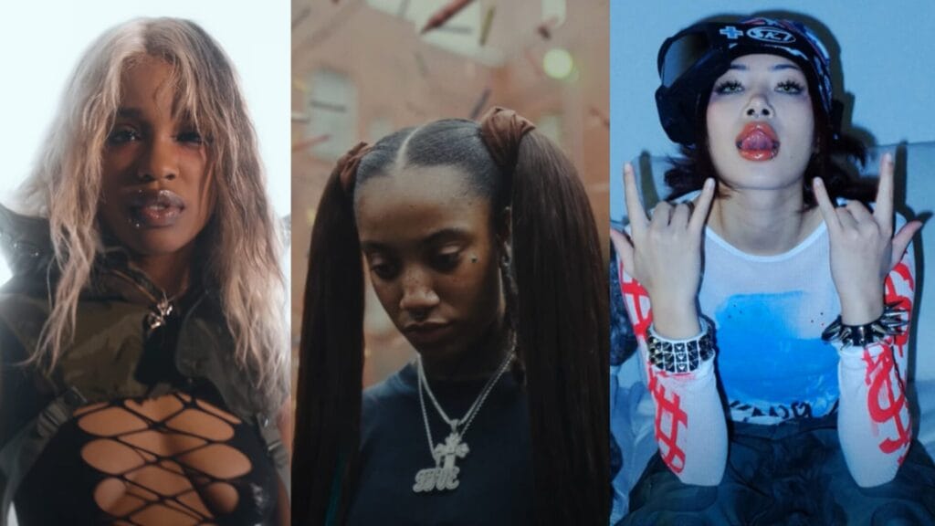 Collage of female rappers from left to right: CLIP, Bktherula, and Molly Santana.