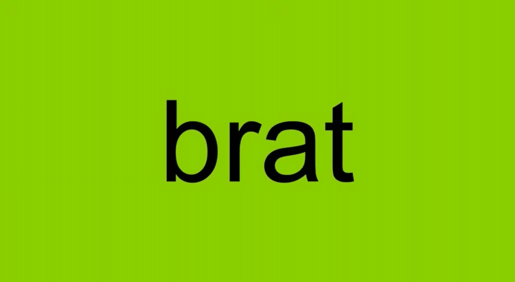 The cover of Charli xcx's new album "Brat." The title is in all lowercase against a lime green background.